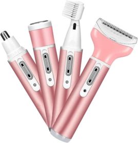 Electric Razor for Women, 4-in-1 Women's Body Hair Removal, Pubic Shaver Bikini Trimmer for Eyebrow Face Body Underarm, Portable Ladies Shaver, Women'