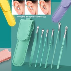 6Pcs Ear Pick Earwax Removal Kit Earpick Ear Curette Ear Wax Spoon Remover Cleaning Tool (Color: Green)