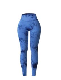 2024  New high-quality high-elastic tie-dye sports fitness trousers women's jacquard yoga trousers high-waisted peach buttocks trousers seamless outer (Color: Blue-black, size: L)