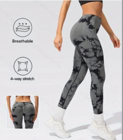 2024  New high-quality high-elastic tie-dye sports fitness trousers women's jacquard yoga trousers high-waisted peach buttocks trousers seamless outer (Color: Purple, size: XL)